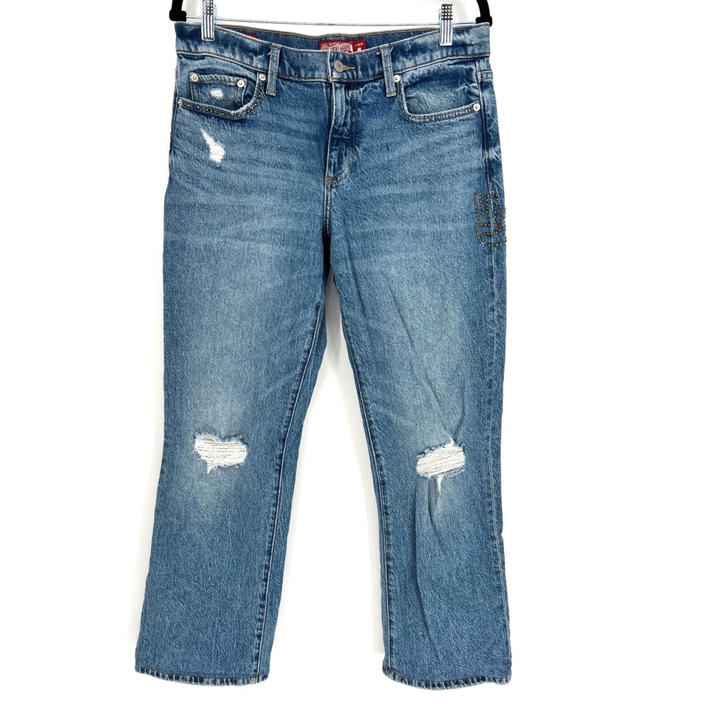 Lucky Brand Y2K Easy Rider Mid Rise Bootcut Jeans 10/30 Embroidered Boho Vibes